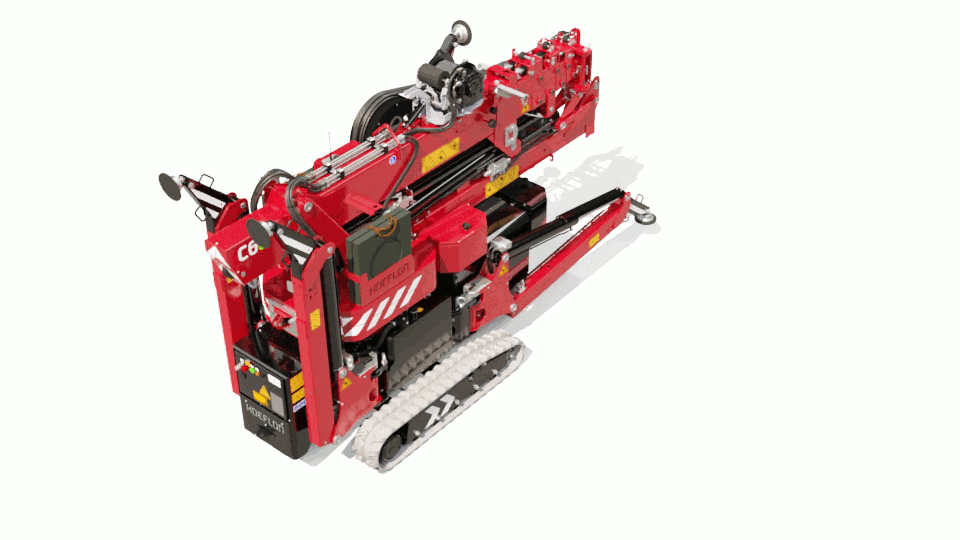 Animated image (GIF) of the Hoeflon C6e adjusting its outriggers.