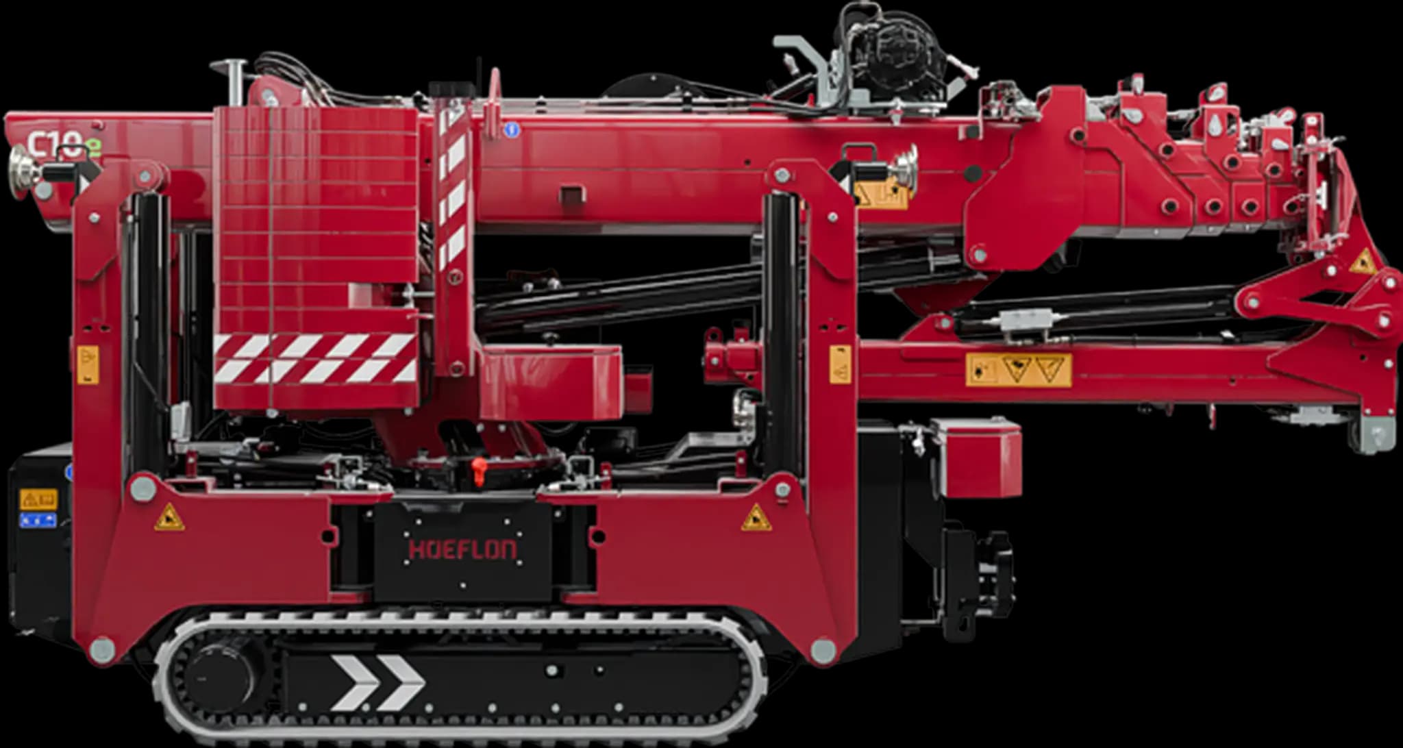 Image of the Hoeflon C10e crane in transport mode.