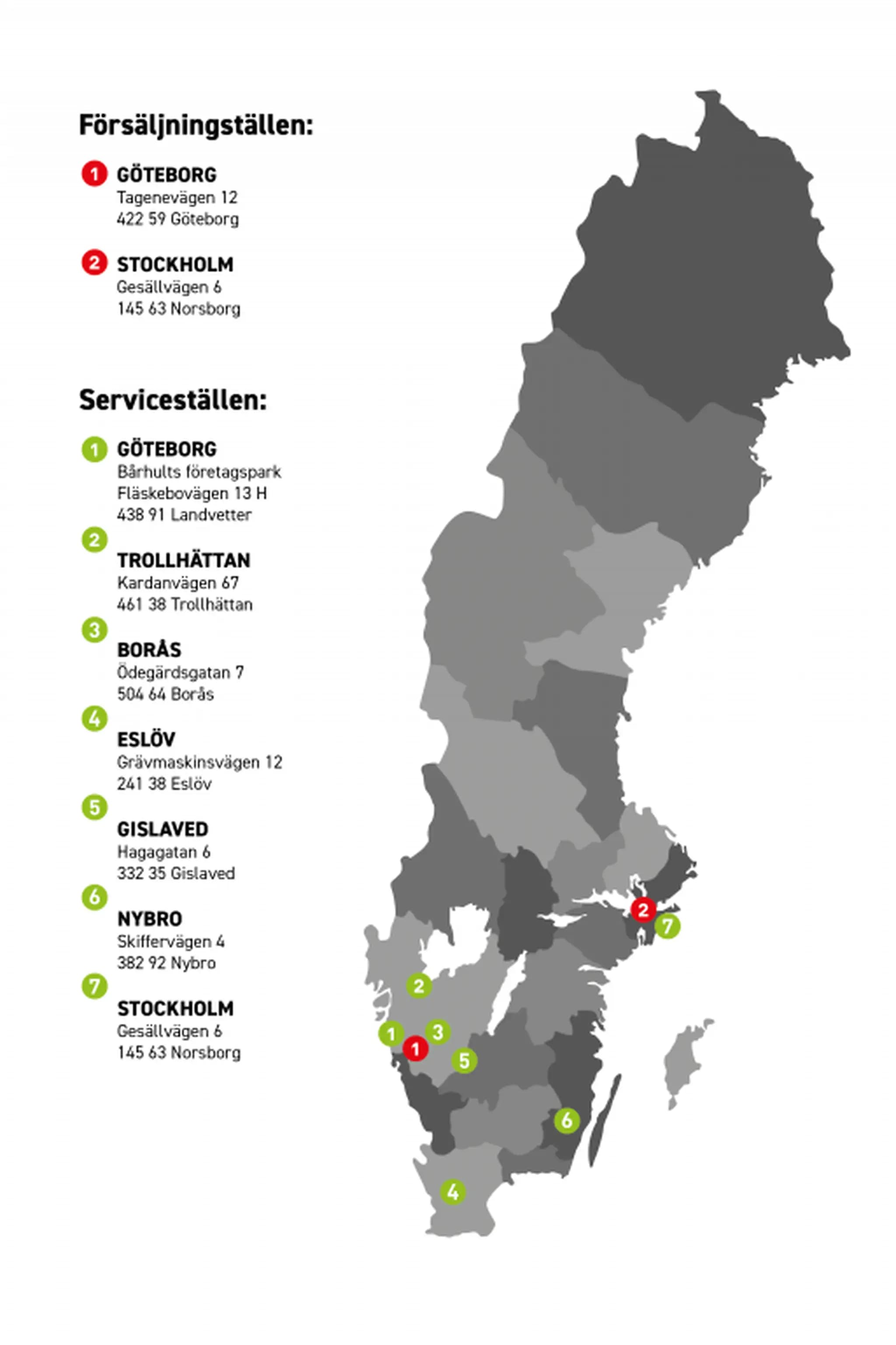 Map of Sweden showing Hoeflon sales and service locations.