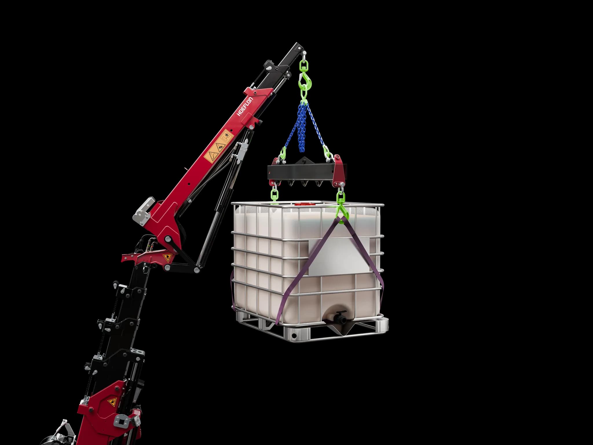 C6e with crane lifting an IBC tank